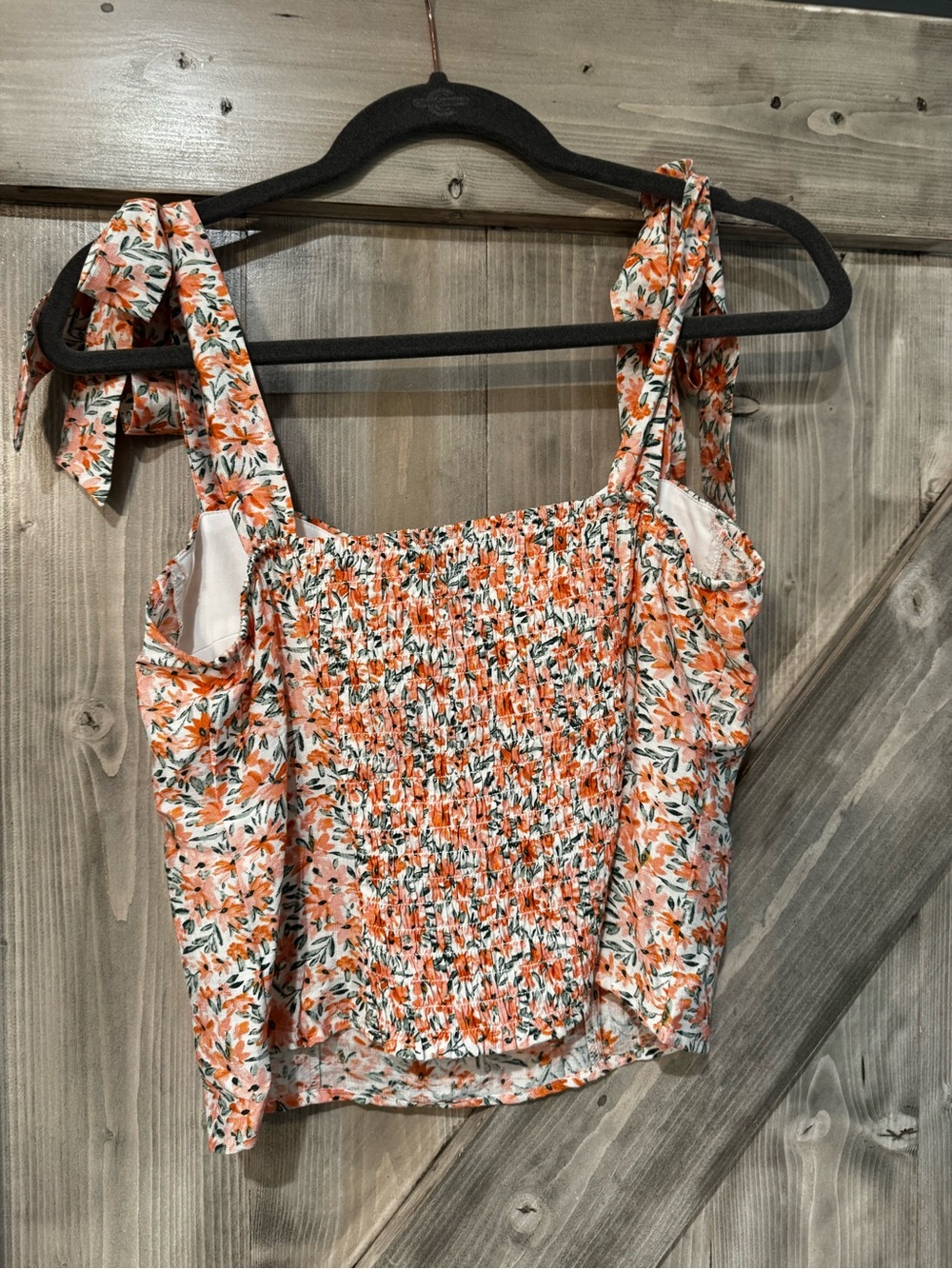 A. Byer Orange Floral Tie-Shoulder Crop Top - Picture 2 of 3